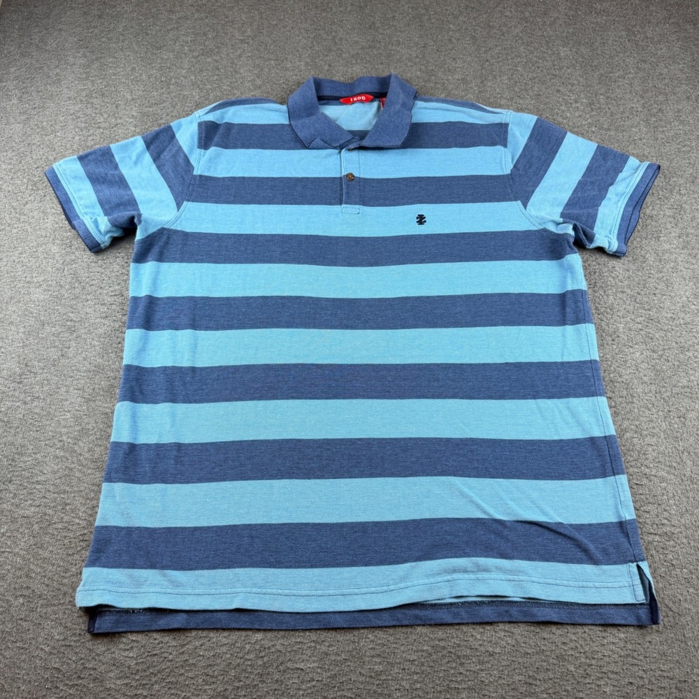 IZOD Polo‎ Shirt Men's XL Blue Striped Short Sleeve Cotton Pique Casual Top